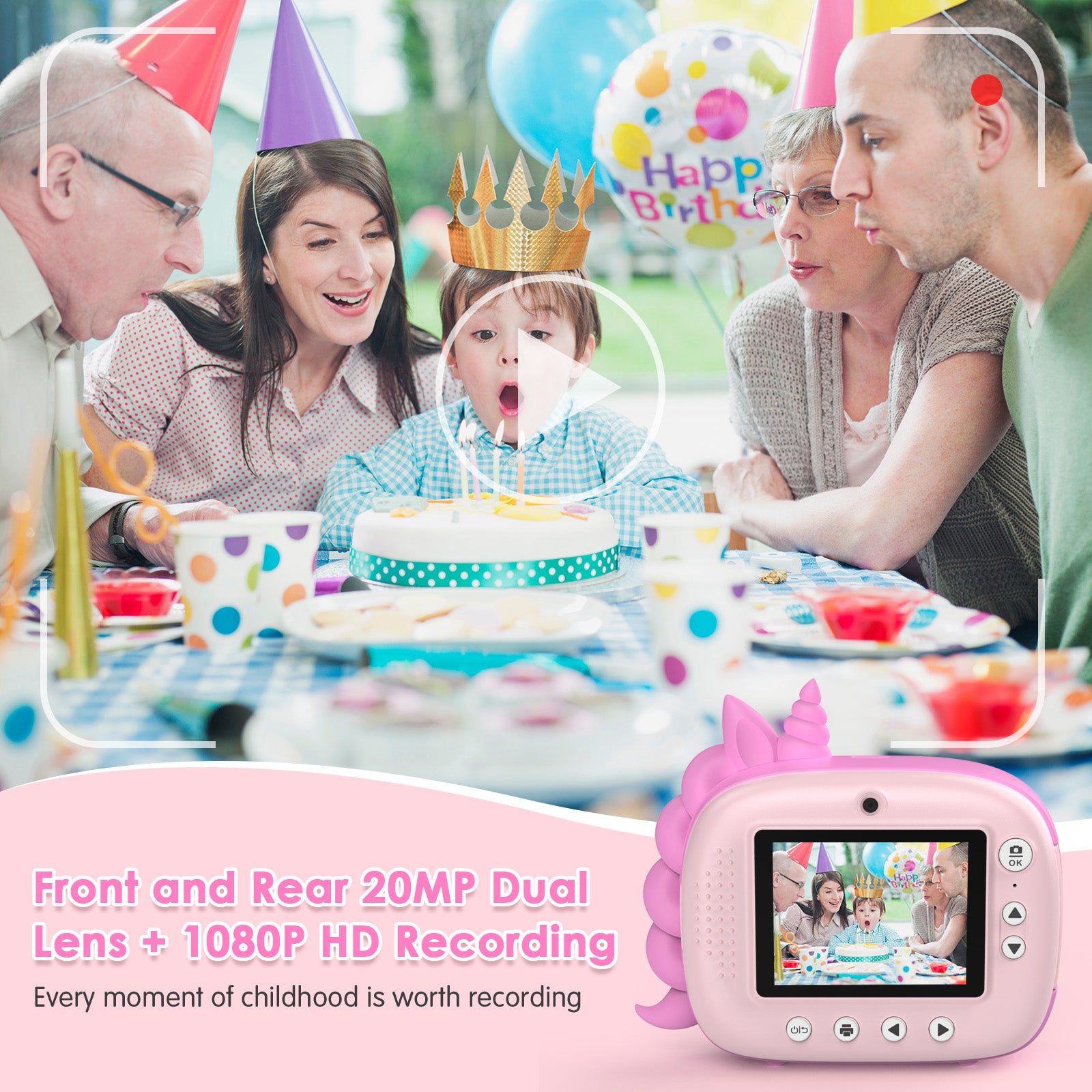 Hangrui Instant Kindercamera, 2.4 inch, 32G-kaart, Printpapier, 1080p Hangrui Instant Kindercamera, 2.4 inch, 32G-kaart, Printpapier, 1080p